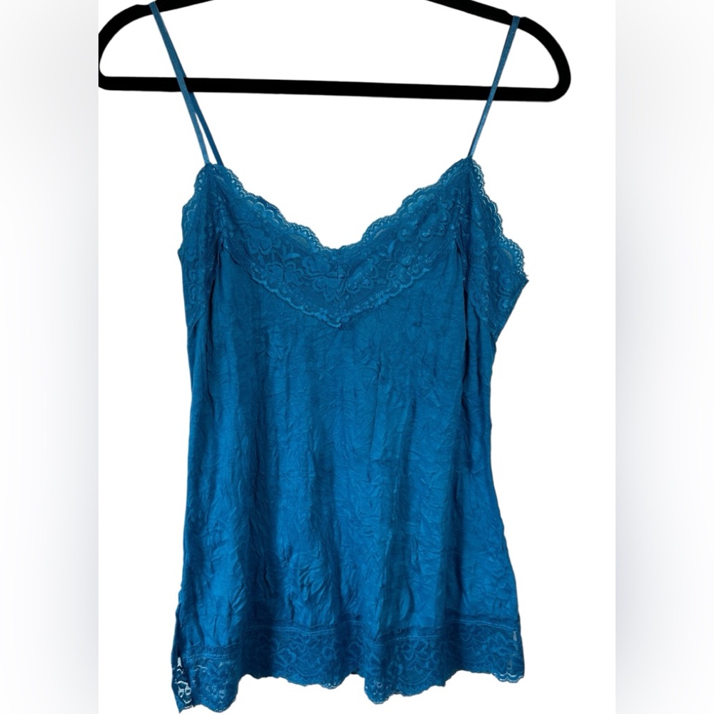 Weaver Girl Lace Trim Adjustable Strap Dark Aqua Blue‎ Cami VTG Y2K Romantic